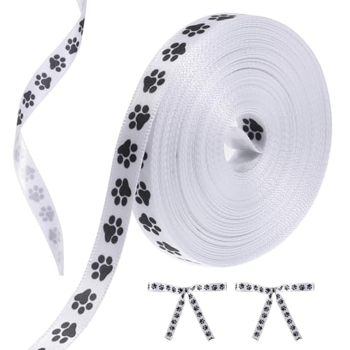 Dog Paw Print Ribbon Cat Dog Paw Holiday Party Decoration Ribbon Black and White Animal Print Design for Gift Wrapping and Crafts 3/8 Inch by 10 Yard (Black Paw)