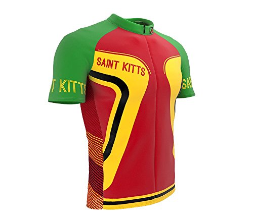 ScudoPro Saint Kitts and Nevis Full Zipper Bike Short Sleeve Cycling Jersey for Men - Size L Multicolored