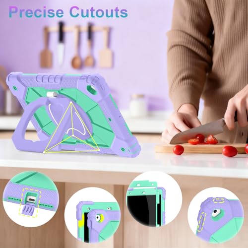 Image of Auizotl Case for iPad 9th /8th /7th Generation 10.2 Inch iPad Case 9th Generation with Screen Protector /Rotate Stand /Pen Holder, Heavy Duty Shockproof i Pad 9th /8th /7th Cases,Purple Green