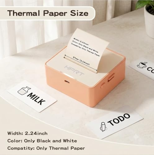 Image of HPRT S2 Bluetooth Thermal Label Printer, Portable Mini Inkless Sticker Maker with 1 Roll Paper, Compatible with iPhone & Android, for Home, School, Office, Travel, Kids. Free App with Templates