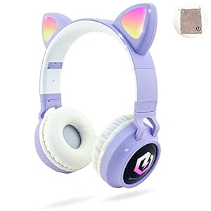 PowerLocus Kinderhoofdtelefoon, bluetooth, kinderhoofdtelefoon, over-ear met 85 dB volumebegrenzing, ledlicht, opvouwbare HD stereo hoofdtelefoon, draadloos en kabel, ingebouwde microfoon voor mobiele