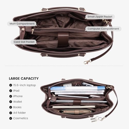 Image of LOVEVOOK Laptop Tote Bag for Women, Office Work Bag Briefcase fit for 15.6 inch Laptop, Large Capacity Teacher Computer Bag Handbag Coffee /Brown /Beige