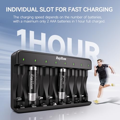 RayHom 8 Bay AA AAA Battery Charger 2-Pack, Individual Charger for Ni-MH Ni-CD Rechargeable Batteries, Two-Piece Suit Chargers