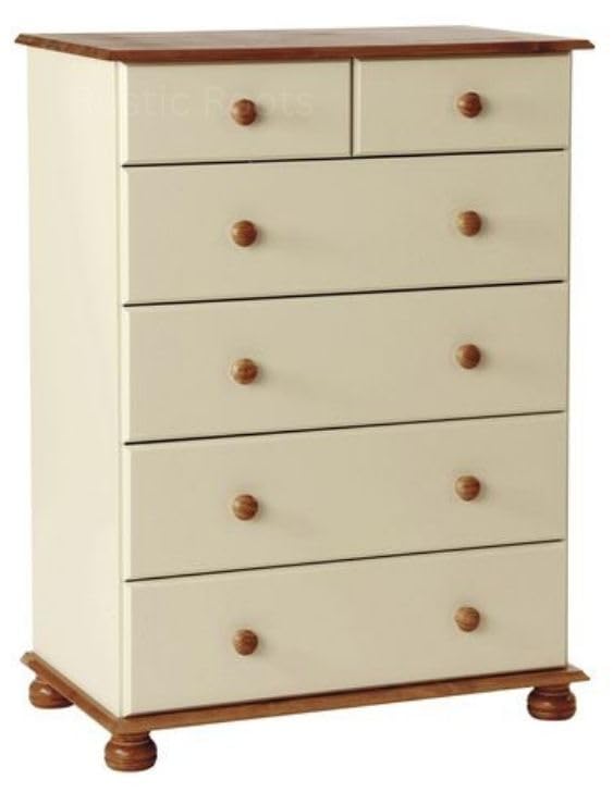 RUSTIC ROOTS Scalloped Wooden Chest of Drawers - 6 Drawer Dresser- Timeless Elegance for Your Home (Cream)-image-9