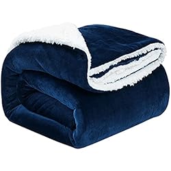 Manta 200X200 Hansleep Sherpa Manta Sofa, Manta Polar Invierno, Suave Manta para Cama, Sherpa Blanket, 150x200cm, Azul Marino y Blanco