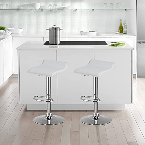 NAFORT Set de 4 Butacos Ajustables con Asiento de Cuero Sintético PU, Base Cromada y Reposapiés, Silla Giratoria Moderna para Cocina, Pub y Comedor, Blanco miniatura 4