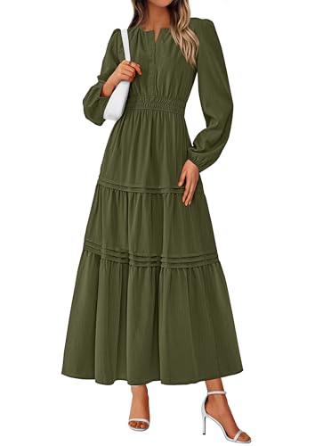 PRETTYGARDEN Women's 2025 Elegant Maxi Dresses Long Sleeve V Neck Flowy Pockets Casual Modest Dress Fall Fashion Clothes