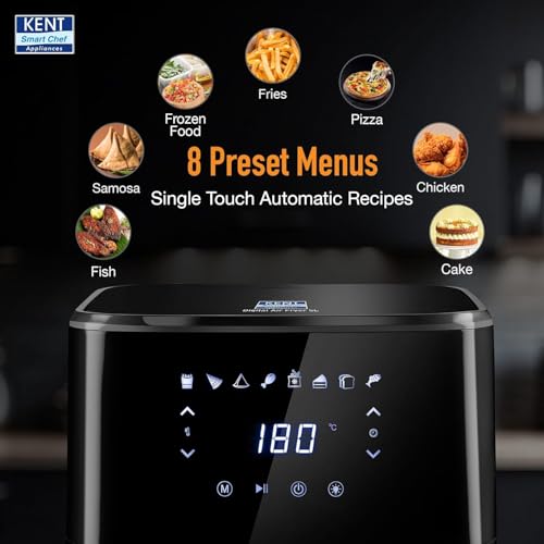 Image of KENT Digital Air Fryer 5L | 1400W | Bake, Grill & Roast | Up to 80% Less Oil Usage | 8 Preset Menu | Rapid Heat Circulation | Digital Display & Touch Control Panel | Glass Window with in built Light