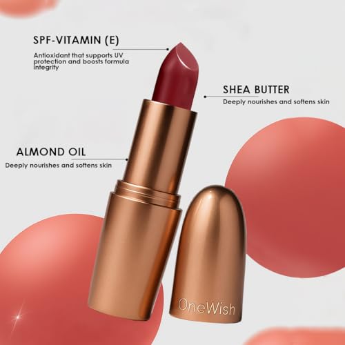 Image of One Wish Creamy Matte Lipstick Long Lasting for Women - Lowkey Red Shade 20 | Full Coverage | Creamy Formula | No Flaky Lips | No Dryness | High-Pigment | SPF | Vitamin E, Almond Oil & Shea Butter for Moisturising Lip | 8 Hrs Lasting | Smooth Finish | 3.8 gm