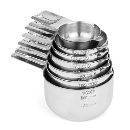 Measuring Cups, 7 Pcs Stainless Steel Cups and Spoons Stackable Set for Dry and Liquid Ingredients Measurement, Kitchen Gadgets and Utensils Metal Measuring Cups Best for Cooking and Baking