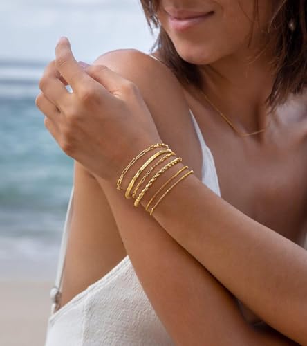 Image of Shining Diva Fashion Gold Plated Bracelet Set for Women & Girls | Set of 6 Trendy Chain Bracelets | Adjustable Layered Bracelet Combo for Daily Wear, Party, Office & Gifting