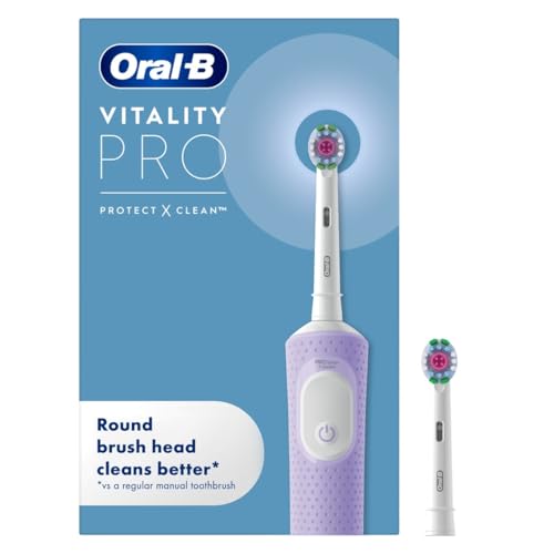 Oral-B Pro Vitality 'WHITENIG EDITION' Electric Toothbrushes For Adults, 1 Handle, 2 Toothbrush Heads, 3 Brushing Modes Including Sensitive Plus, 2 Pin UK Plug, Purple (Package may vary)
