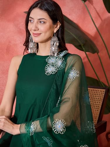 Image of Stylum Women's Solid & Embellished Rayon Flared Kurta Palazzo Dupatta Set