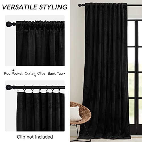 Image of RYB HOME Black Velvet Curtains 108 inch, Blackout Window Curtains with Pleat Tape on Top for Bedroom Thermal Insulated Privacy Ceiling Drapes for Living Room, W52 x L108 inch, 2 Panels | Blackout, Thermal Insulated, With Multiple Hanging Options, Loft Apartment Living Room Window, W52 x L108, Grey, 2 Panels
