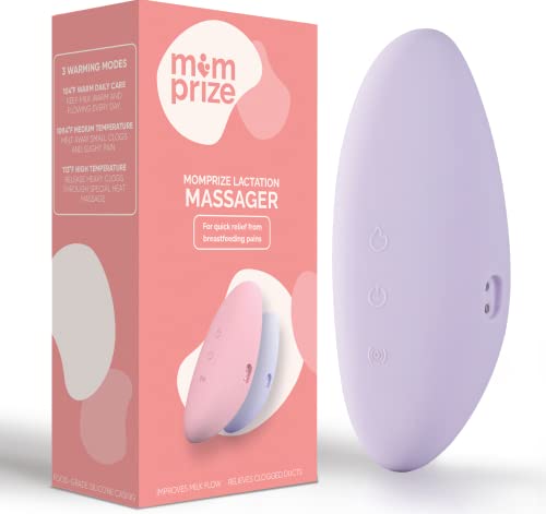 Image of MomPrize 3 in 1 Warming Lactation Massager for Breastfeeding - Breast Vibrant Massager with Heat for Pumping, Clogged Milk Ducts Relief, Support for Engorgement and Mastitis (Purple)