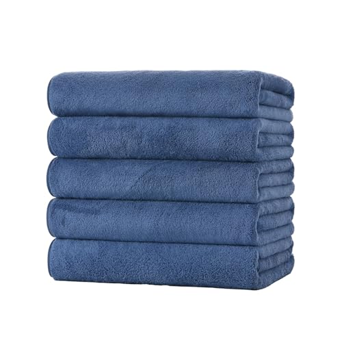 バスタオル マイクロファイバー タオル 大判 5枚セット 約60×120cm 吸水 速乾 ふわふわ 肌触り 抗菌防臭 (ブルー)