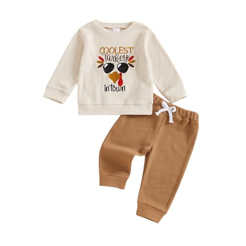 Thanksgiving Baby Boy Outfits Toddler Turkey Letters Long Sleeve Sweatshirt Elastic Waist Jogger Pants Clothes Set