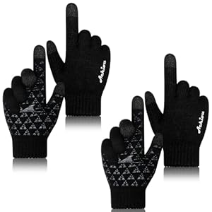 Achiou Winter Gloves for Men Women, 2 Pairs Touch Screen Texting Warm Running Gloves Thermal Soft Knit Lining, Elastic Cuff