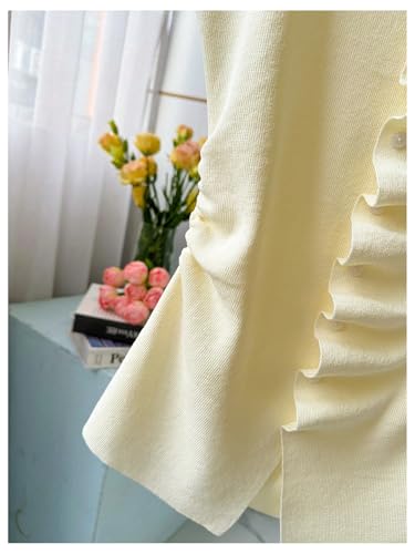 GORGLITTER Women's Short Sleeve Button Up Cardigan Y2K Ruched Mock Neck Knit Tops Fall Sweater 20253