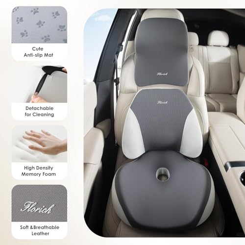 FLORICH Upgraded 3-in-1 Memory Foam Car Seat Cushion Set with Lumbar Support & Neck Pillow, Washable Driving Seat Cushion for Back & Sciatica Pain Relief, Non-Slip Seat Cushion for Car, Office-Gray by FLORICH - Used condition - Image 4
