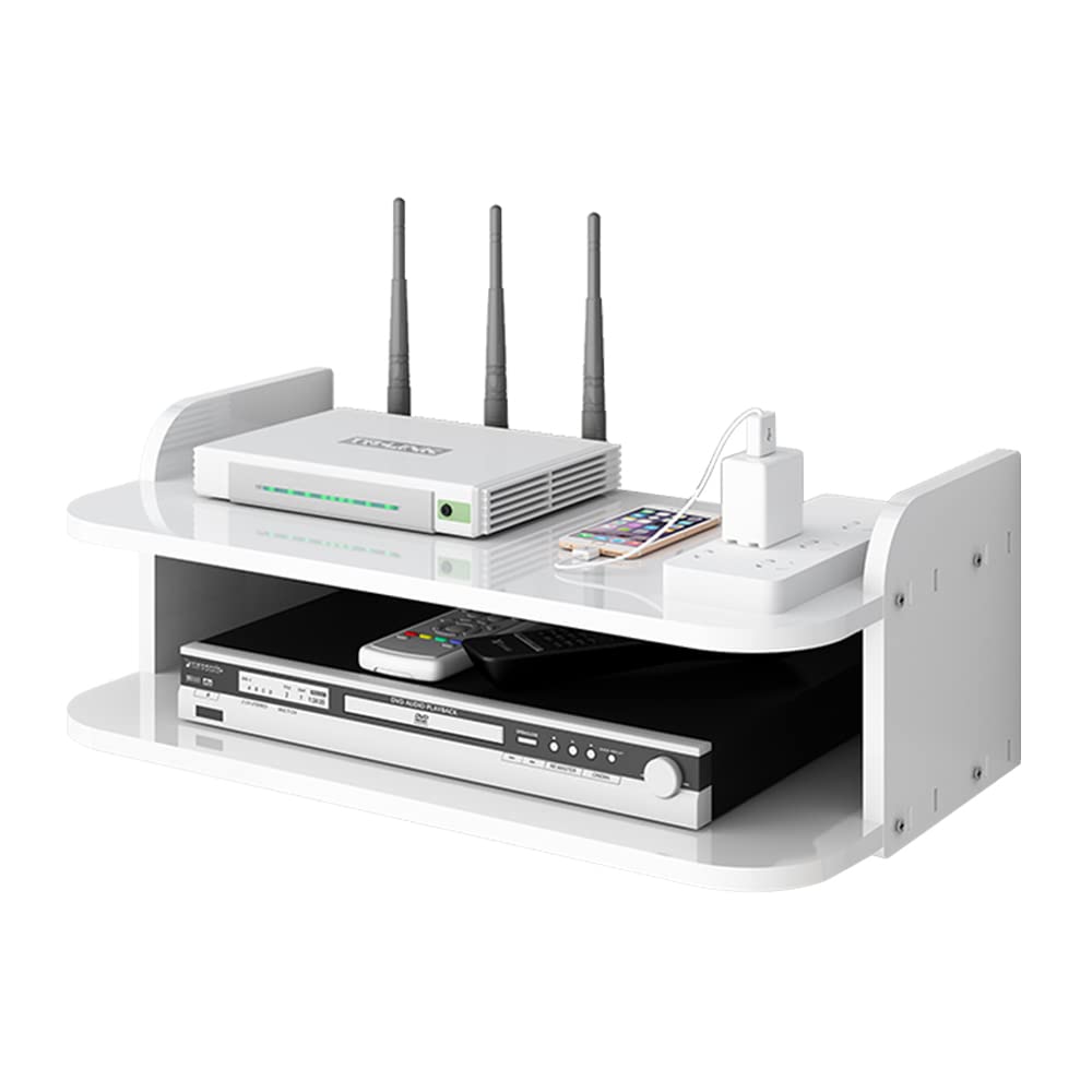 TV Router Wall Mounted Storage Box Media Shelf WiFi Storage Shelf for TV Components, Cable Boxes, Routers, Remote Controls, Game Consoles
