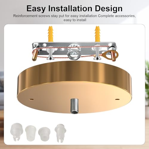 Image of Upgraded Version Light Canopy Kit, 4.7 Inch Light Fixture Cover Plate, Ceiling Chandelier Metal Kit with All Mounting Hardware for Chandelier, Pendant Light, Single Pendant Light (Gold)