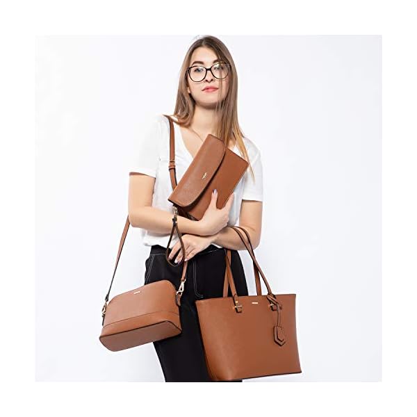 Handbags-for-Women-Shoulder-Bags-Tote-Satchel-Hobo-3pcs-Purse-Set LOVEVOOK Purses for Women Classic Shoulder Tote Satchel Hobo Bags 3pcs Handbags Gift for Her Brown
