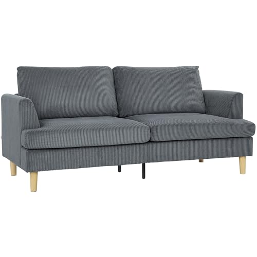 HOMCOM Sofá de 3 Plazas, Sofá de Salón Moderno, 188x80x86 cm, Tapizado en Pana, Acolchado Grueso de Muelles, Asiento Ancho, Reposabrazos, Fácil Montaje, 2 Almohadas, Gris Oscuro