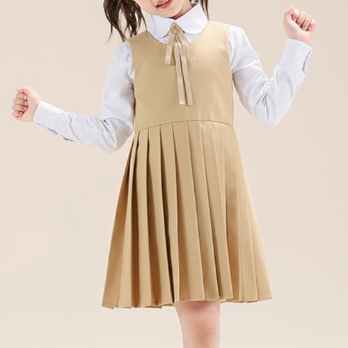 Girls Preppy Style Jumper Dress Cute Pleated Knee Length Sleeveless School Uniform Dress for Kids 3-14Y4