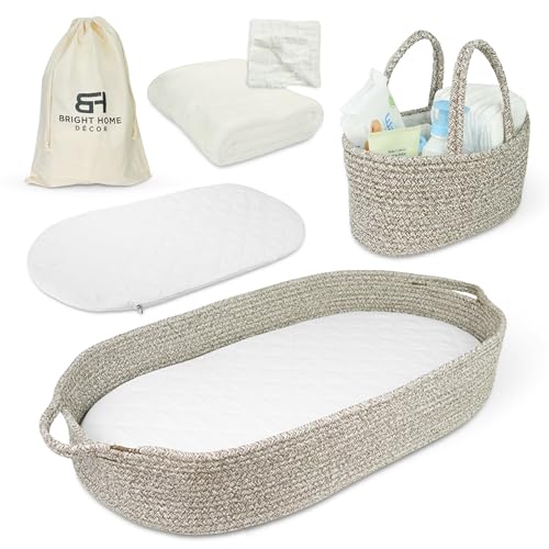 Image of Baby Changing Basket & Diaper Caddy Set – Two Water Resistant Covers & Foam Pad - Boho Baby Basket with Blanket & Burp Cloth – Lightweight & Portable Diaper Changing Basket – Boho Nursery Decor