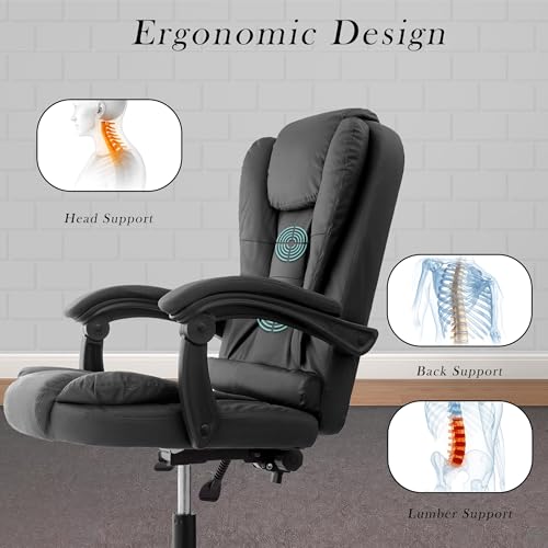 Image of Casa Copenhagen Italia Premium Leatherette Office Chair for Work | Boss Chair, Ergonomic Executive, Luxurious Cushioned Arms & Seat, 2 Point Back Massager, Heavy Duty Metal Base (Black)