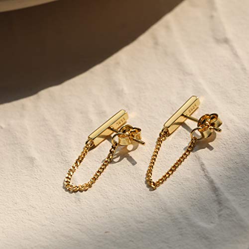 Sterling Silver Gold Chain Earrings for Women Hypoallergenic Stud Cartilage Flat Back Earrings Best Friend Birthday Gifts for Women Trendy Siser Mom Wife Womens Her Friend Party2