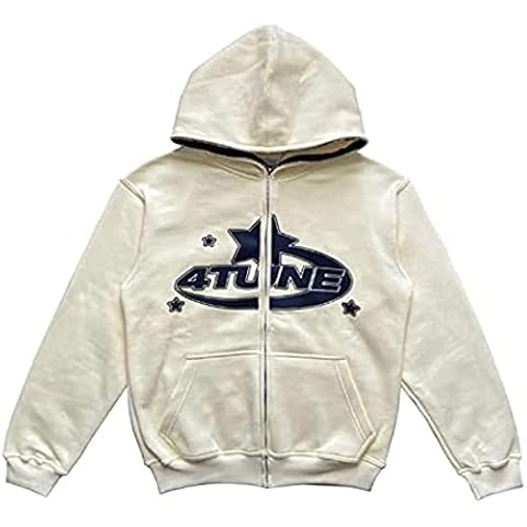 Y2K Loose Pullover Clothing Women's Men's Full Zip Hoodie Long Sleeve Hoodie Oversized Sweatshirt Gothic Harajuku Streetwear Clothing (White,M) Cover