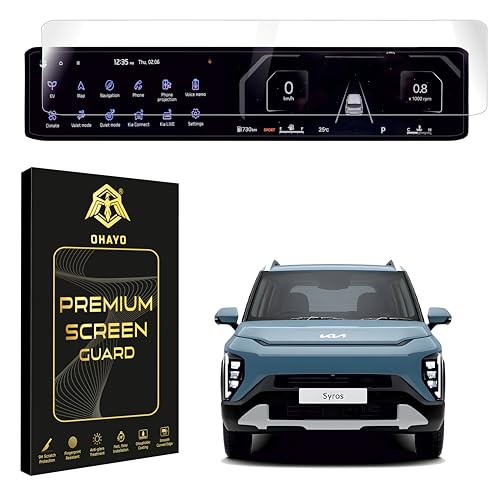 Image of OHAYO Screen Protector for New Kia Syros 2025-2026 | Compatible with HTK, HTK+, HTK(O), HTX, HTX+, HTX+(O) | 12.3 Inch Infotainment Display Guard | 9H Hardness Military Strength Scratch Resistant Film | HD Clear, Smooth Touch, Water Repellent | Not Glass, Not Tempered