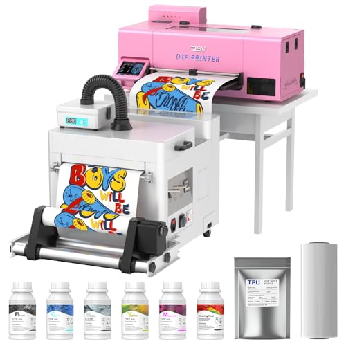 Image of DSV A3 F1080 DTF Printer (XP600 Gen2)-24 /7 Auto-Maintenance&Printhead with Moisturizing Fluid, Anti-Clog, 2X Speed vs L1800 /R1390,White Ink Circulation,2-Year Ink (Pink, Printer+Powder Shaker&Dryer)