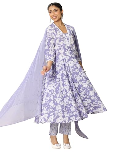 Image of Pink floral printed anarkali kurta and printed palazzo with embellished dupatta | ethnic wear | bridal suit | occasion wear