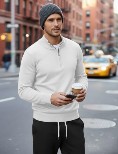 Image of COOFANDY Men's Quarter Zip Up Sweaters Slim Fit Lightweight Mock Pullover