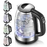 Electric Kettles, Glass Kettles Electric with 5-Color LED, Keep Warm, Anti-Dry, Automatic Shutdown, 2200W Fast and Quiet Boiling, Temperature Control Kettle, 1.7L FOHERE