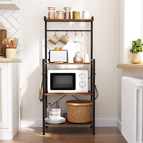 HOOBRO Kitchen Unit with Worktop, Tall Microwave Oven Stand Shelf, Baker's Rack, Kitchen Shelves Free Standing, Utensils Utility Storage Rack, Industrial, for Living Room, Rustic Brown EBF04HB01 - Image 5