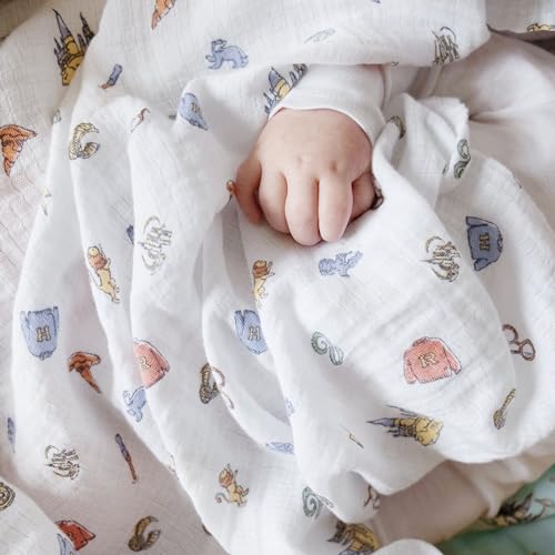 Image of aden + anais Swaddle Blanket, Boutique Muslin Blankets for Girls & Boys, Baby Receiving Swaddles, Ideal Newborn & Infant Swaddling Set, Perfect Shower Gifts, 2 Pack, Hogwarts Essentials
