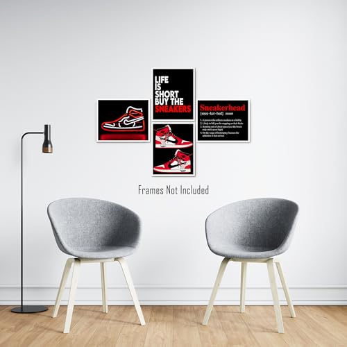 Pôster de tênis (UNFRAMED 20 x 25 conjunto de 4) Hypebeast Wall Art Shoe Decor Sneakerhead Room Deco