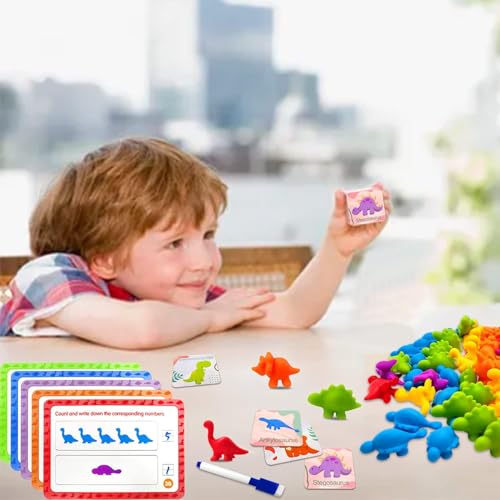 Image of Counting Dinosaurs Set - 72 Pcs Rainbow Counting Dinosaurs with Early Education Number Cognition Cards - Montessori Matching Game - Educational Color Sorting Toys for Toddlers Babies