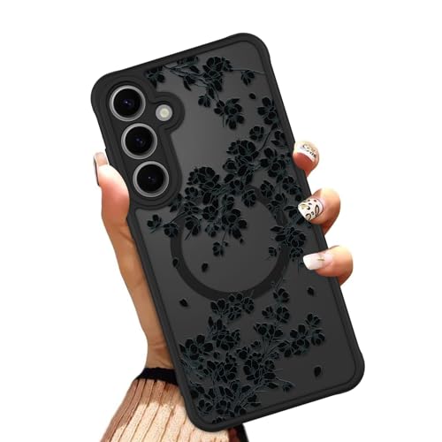 Coque S24 FE MagSafe Antichoc OOK - Housse de Protection Fleurs Noires