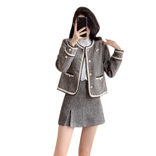 Ensemble jupe deux pièces en tweed de qualité supérieure avec veste courte structurée