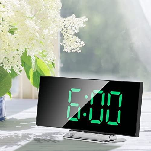 Despertador digital para dormitorio, reloj de mesita de noche, diseño curvado, reloj de escritorio compacto, despertador electrónico digital curvo con función de luz LED para decoración del dormitorio