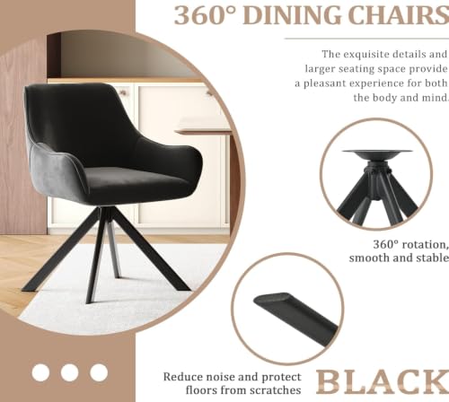 Image of Set of 6 Chairs 360 Degree Rotating Legs Stylish Stylish, Modern, Elegant & Comfortable Velvet Arms Chairs for Dinning Living Hotel Cafe (Black Velvet Set of 6)