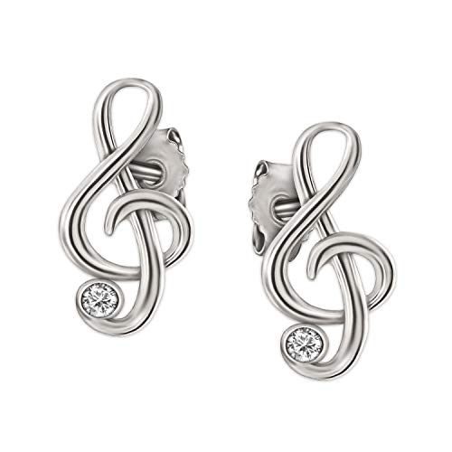 CLEVER SCHMUCK Boucles d'oreilles en argent véritable en forme de clé musicale 9 x 5 mm avec cristaux de zirconium