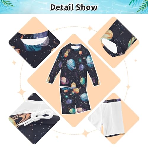 Space Planets Boys Swimsuit Rash Guard Toddler Kids Long Sleeve Swim Shirt and Trunks Swimwear Set 3-10Y3