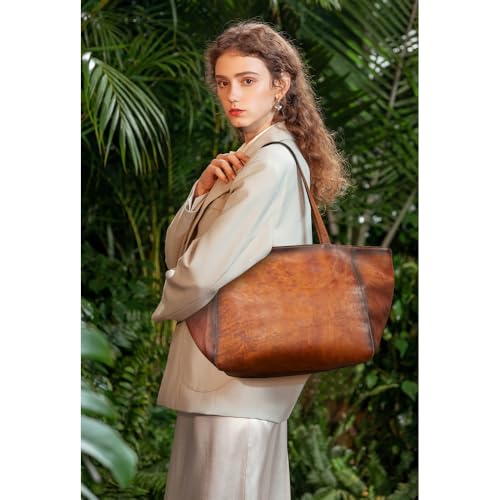 Image of Large Work Tote Bag for Women Genuine Leather Oversize Handbag Weekender Bag Travel Purse Large Crossbody Bags for Women Brown