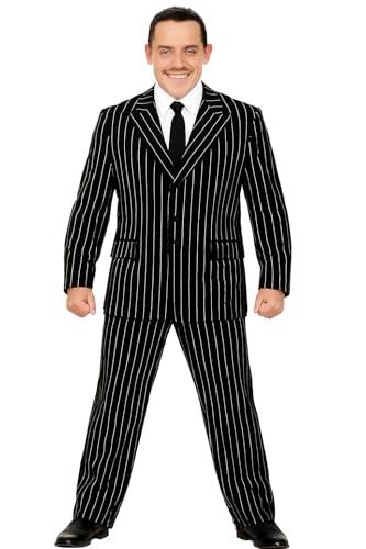The Dragons Den Costume de Gomez Adams pour adultes à rayures fines et cravate noire pour Halloween [L-XL]